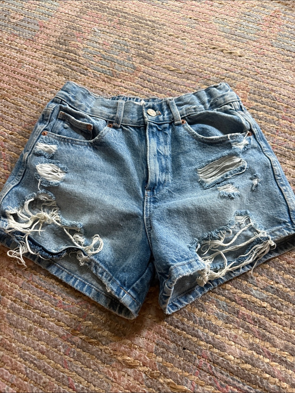 Zara Light Blue Distressed Denim Shorts